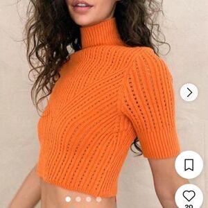 Free People Carly Swift Knit Orange Cropped Pullover Modern Sweater Bohemian